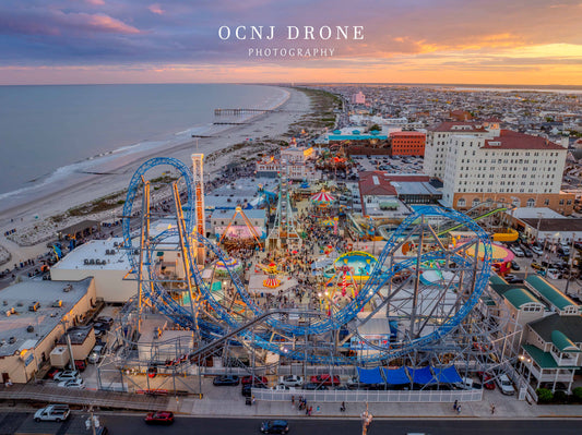 Ocean City NJ roller coaster sunset aerial drone photo | OCNJ Drone